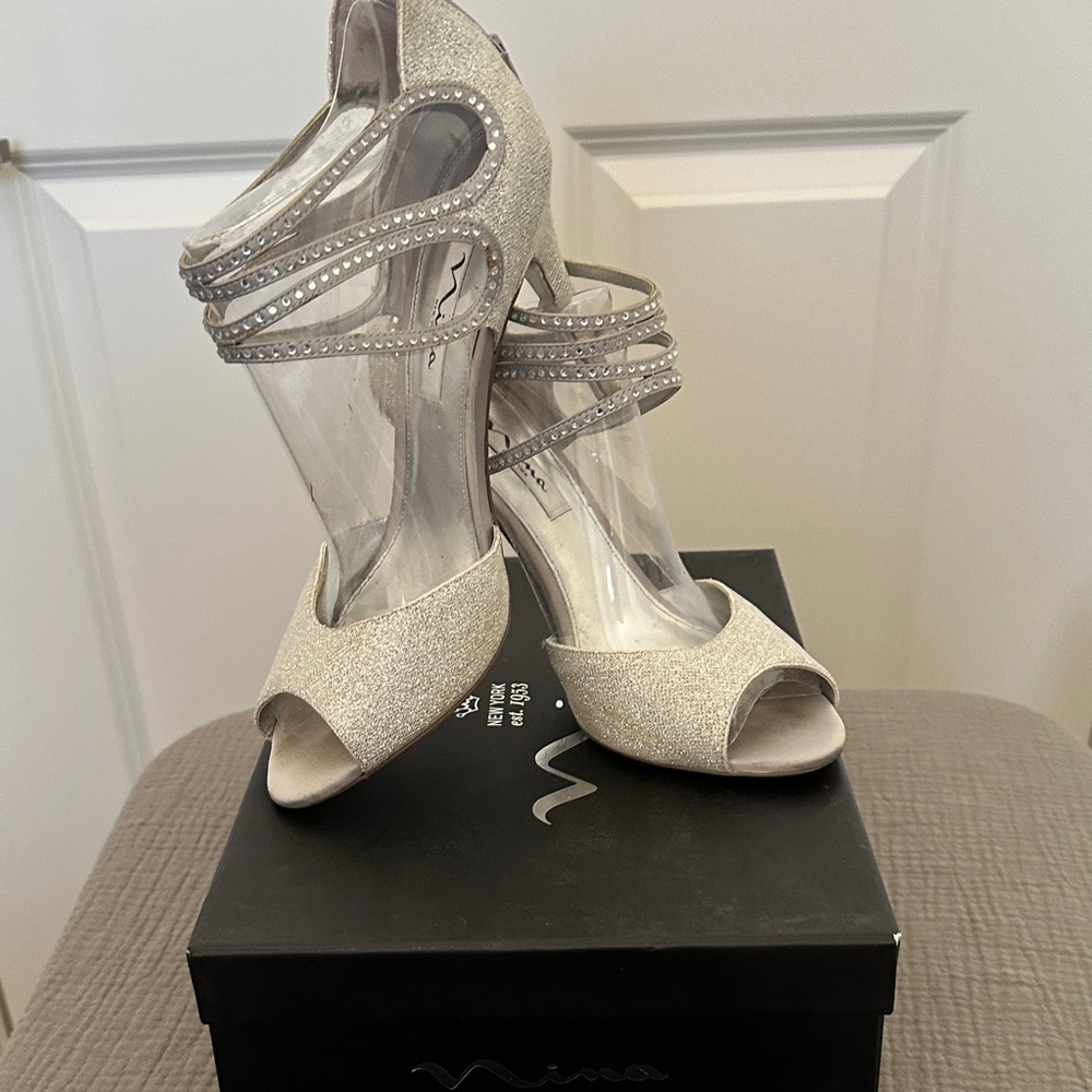 Nina Glittering Silver Strappy Heels
